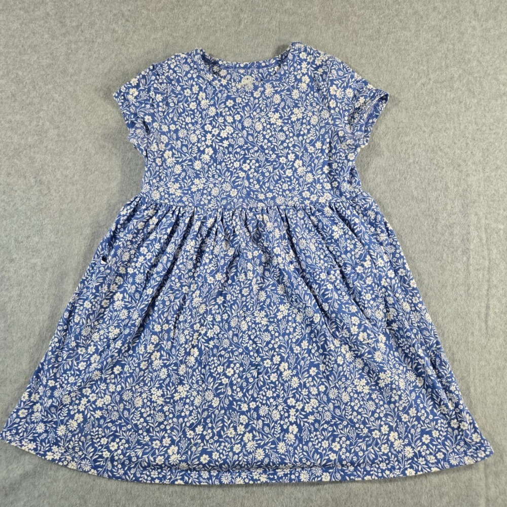 Wonder Nation Girls 5T Blue White Floral Short Sleeve Pocket Jersey Knit Dress